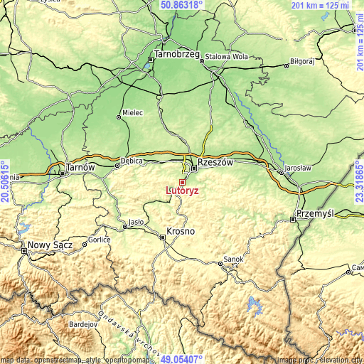 Topographic map of Lutoryż