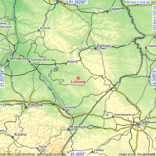 Topographic map of Łukowa