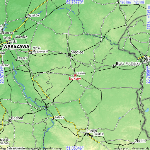 Topographic map of Łuków