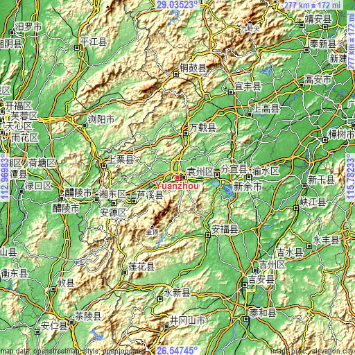Topographic map of Yuanzhou