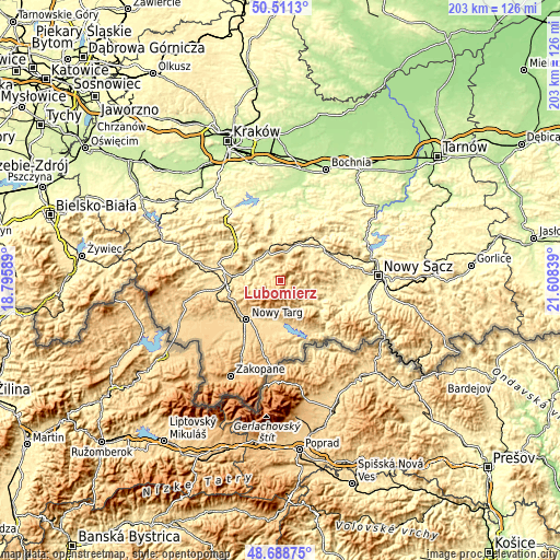 Topographic map of Lubomierz