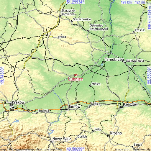 Topographic map of Łubnice