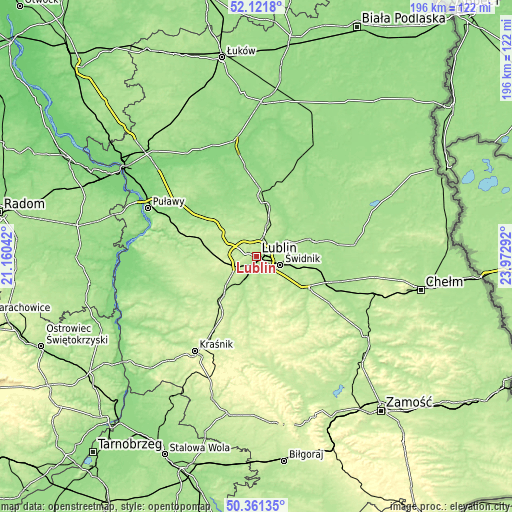 Topographic map of Lublin