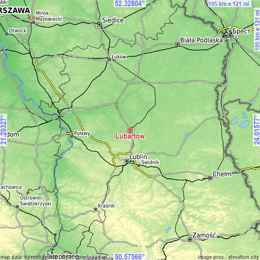 Topographic map of Lubartów