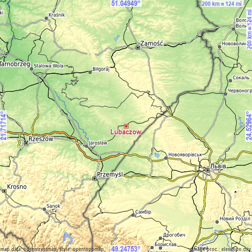 Topographic map of Lubaczów