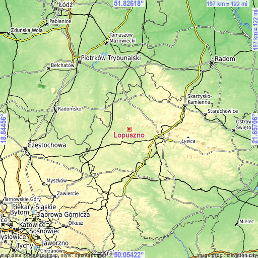 Topographic map of Łopuszno