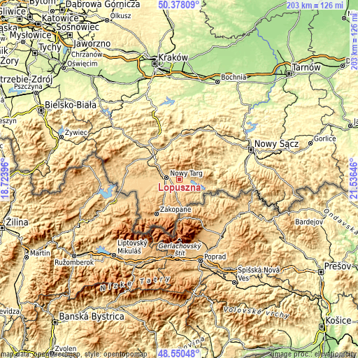 Topographic map of Łopuszna