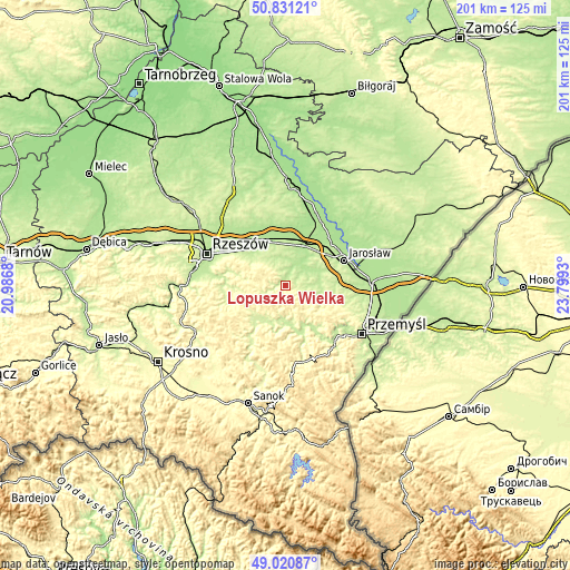 Topographic map of Łopuszka Wielka