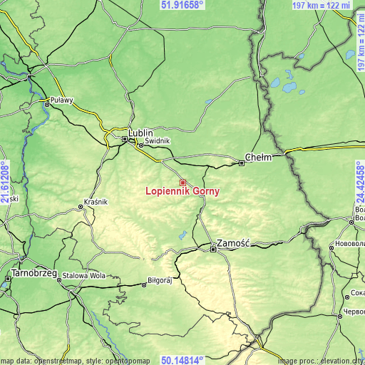 Topographic map of Łopiennik Górny