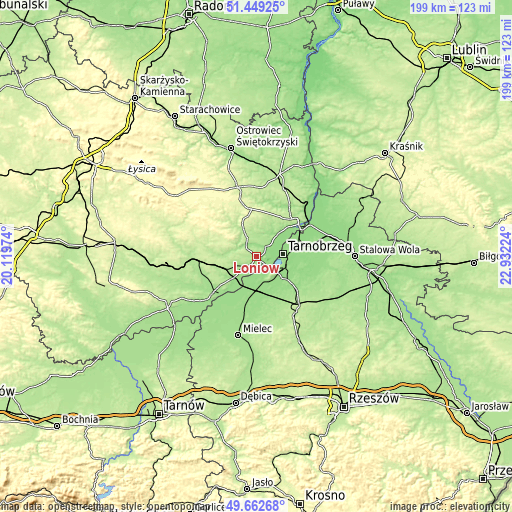 Topographic map of Łoniów