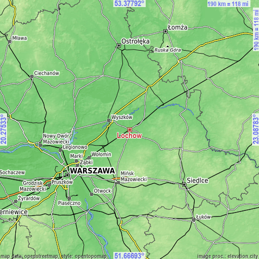 Topographic map of Łochów