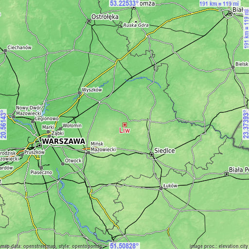 Topographic map of Liw