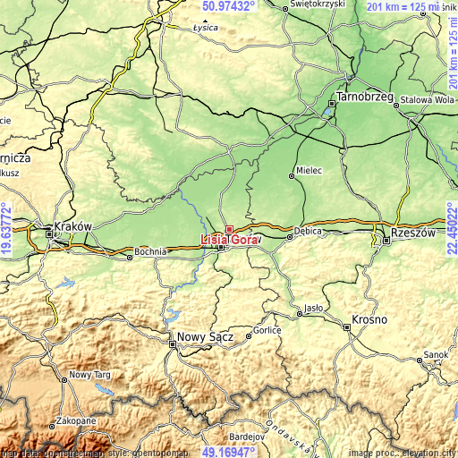Topographic map of Lisia Góra