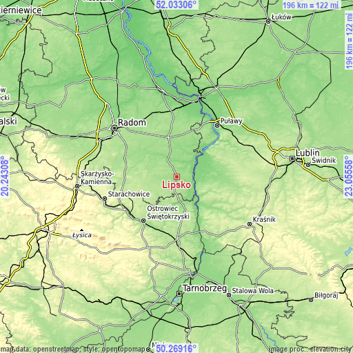 Topographic map of Lipsko