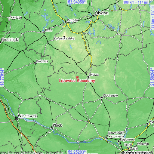 Topographic map of Lipowiec Kościelny