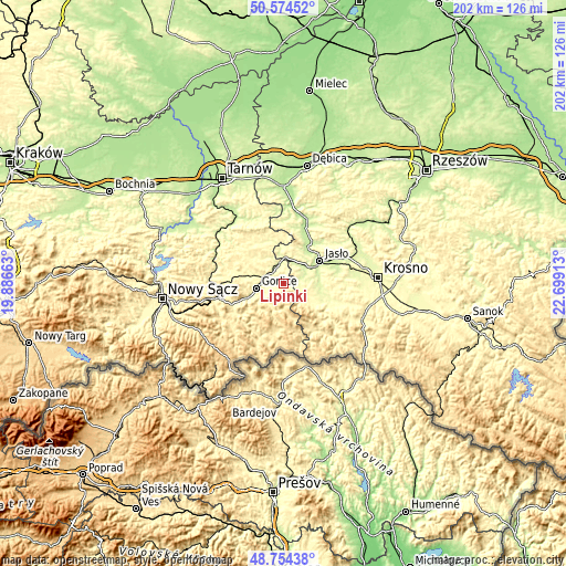 Topographic map of Lipinki