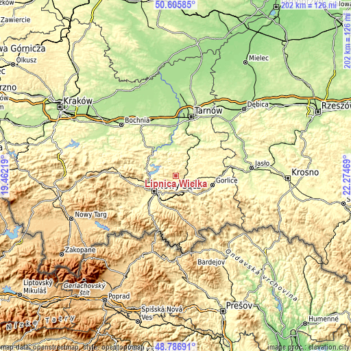 Topographic map of Lipnica Wielka