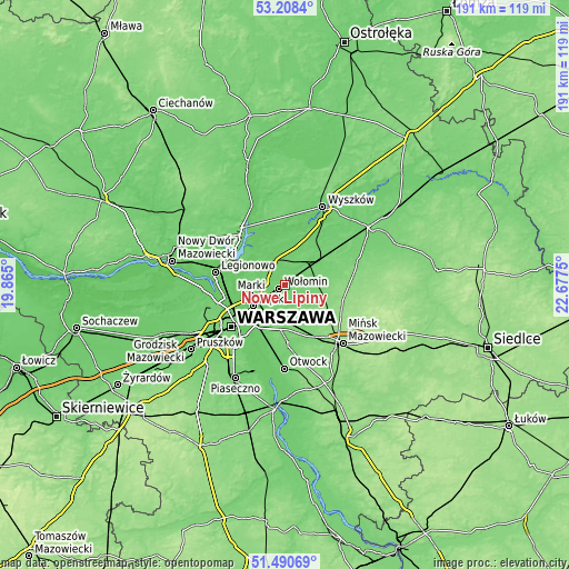 Topographic map of Nowe Lipiny