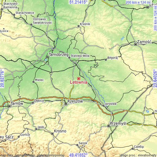 Topographic map of Łętownia