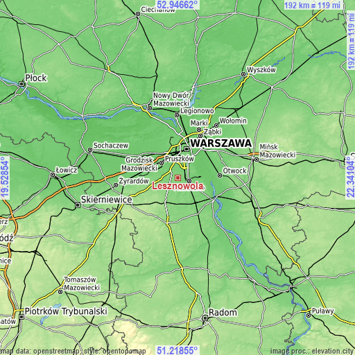 Topographic map of Lesznowola