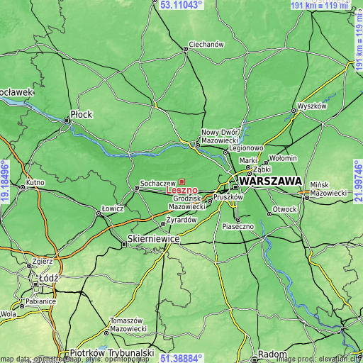 Topographic map of Leszno