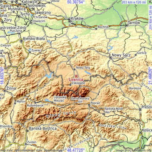 Topographic map of Leśnica