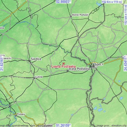 Topographic map of Leśna Podlaska