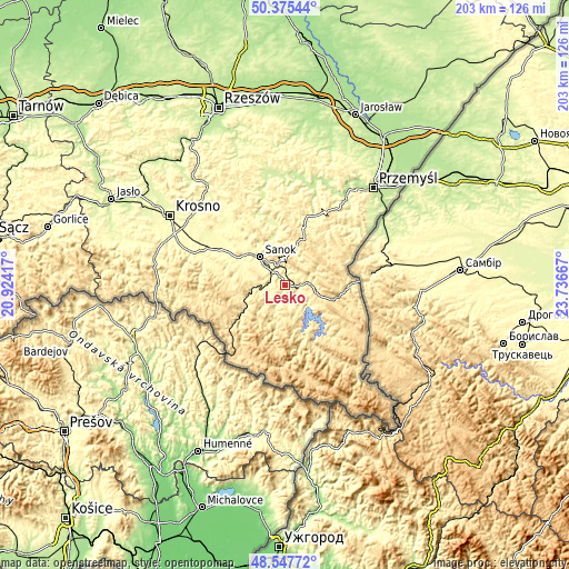 Topographic map of Lesko
