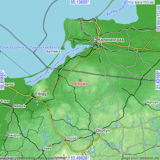 Topographic map of Lelkowo