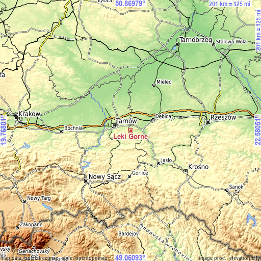 Topographic map of Łęki Górne