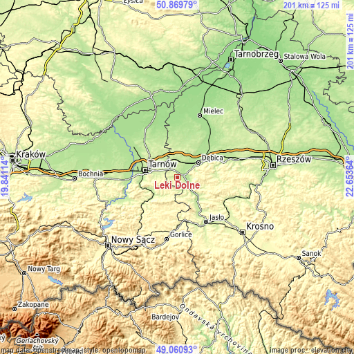 Topographic map of Łęki Dolne