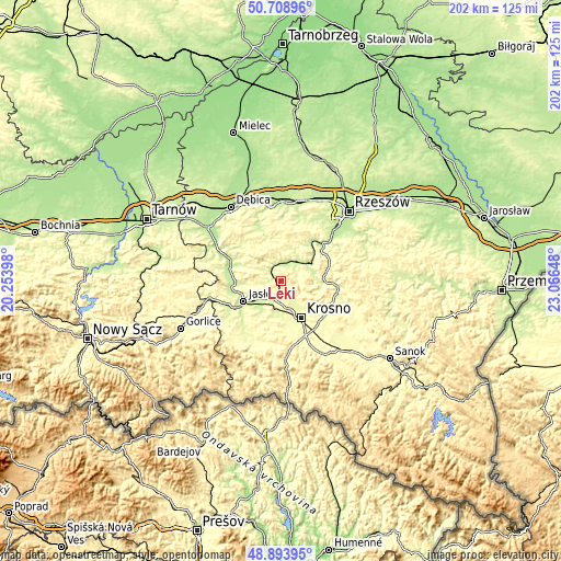 Topographic map of Łęki