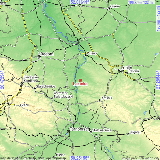 Topographic map of Łaziska