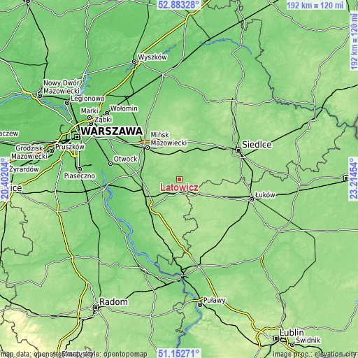 Topographic map of Latowicz