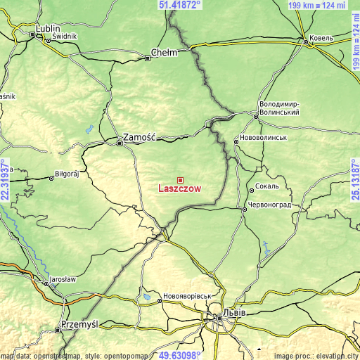 Topographic map of Łaszczów