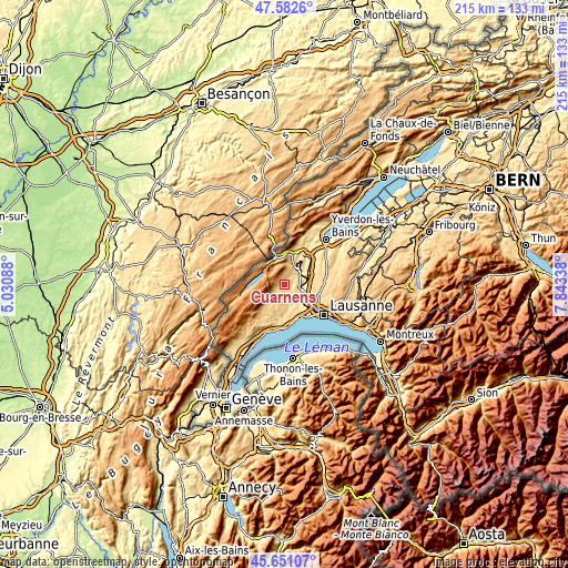 Topographic map of Cuarnens