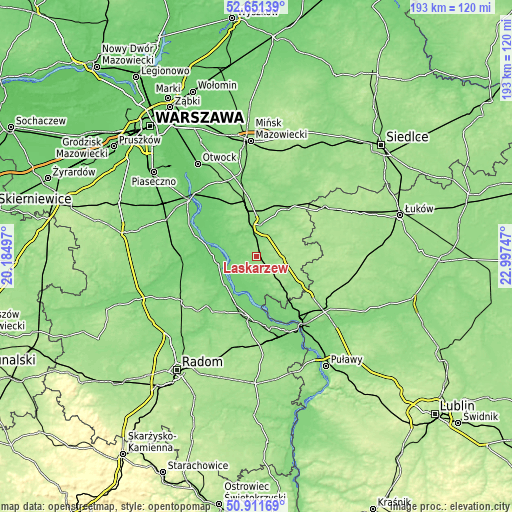 Topographic map of Łaskarzew