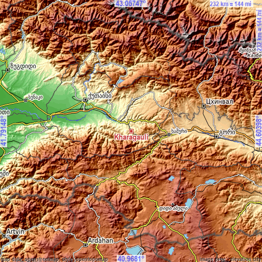 Topographic map of Kharagauli
