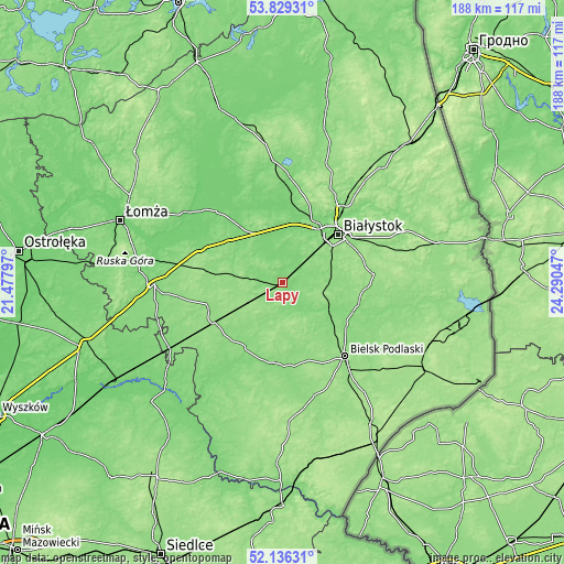 Topographic map of Łapy