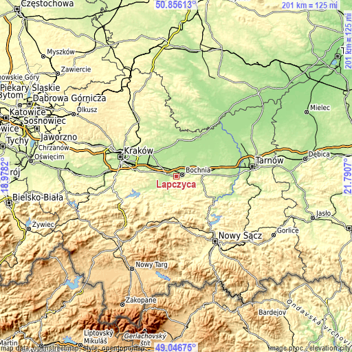 Topographic map of Łapczyca