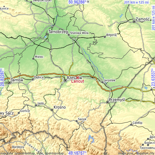 Topographic map of Łańcut