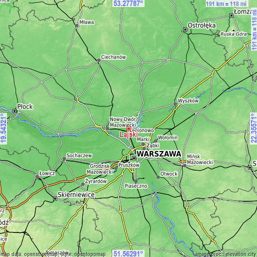 Topographic map of Łajski