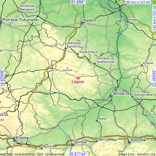 Topographic map of Łagów