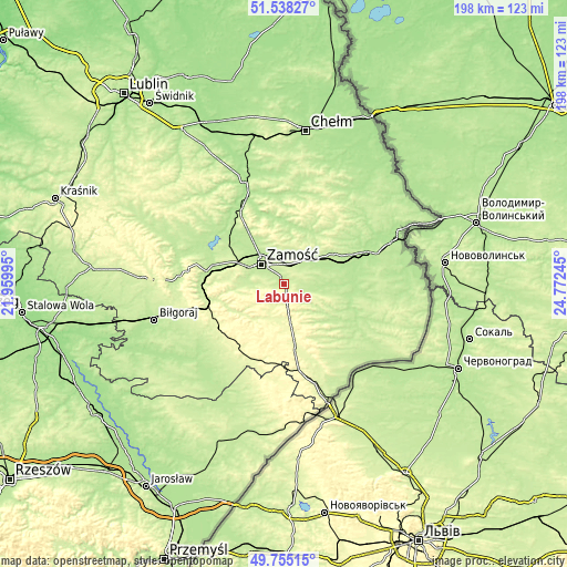 Topographic map of Łabunie
