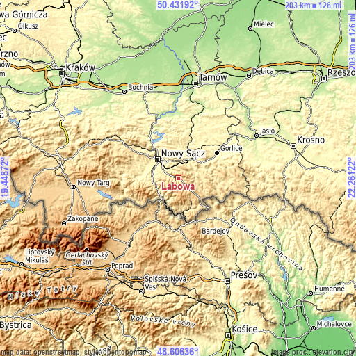 Topographic map of Łabowa
