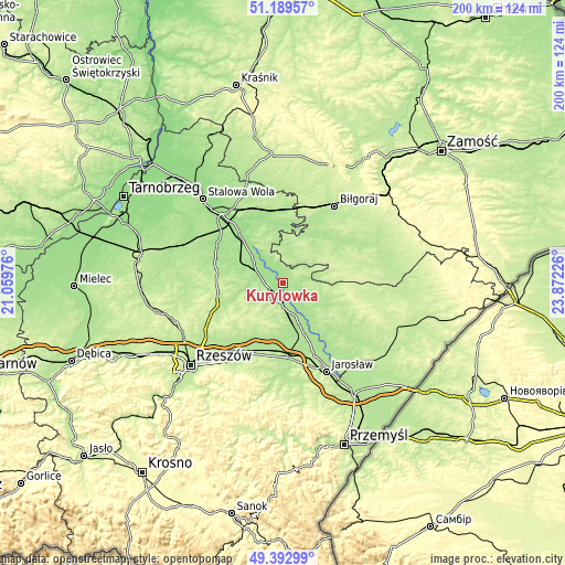 Topographic map of Kuryłówka