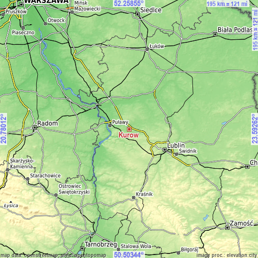 Topographic map of Kurów