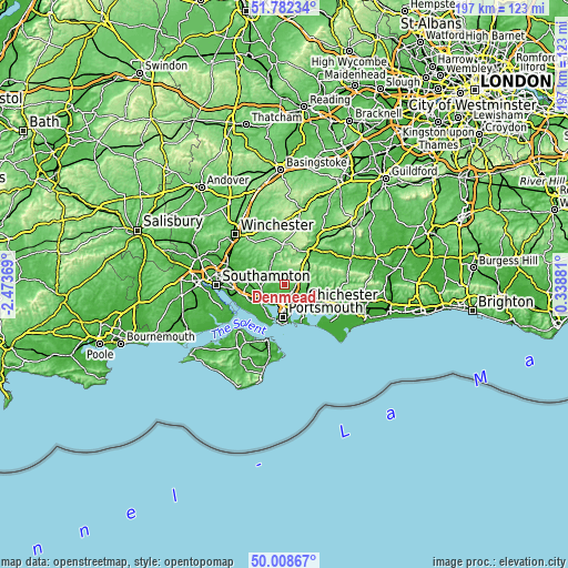 Topographic map of Denmead