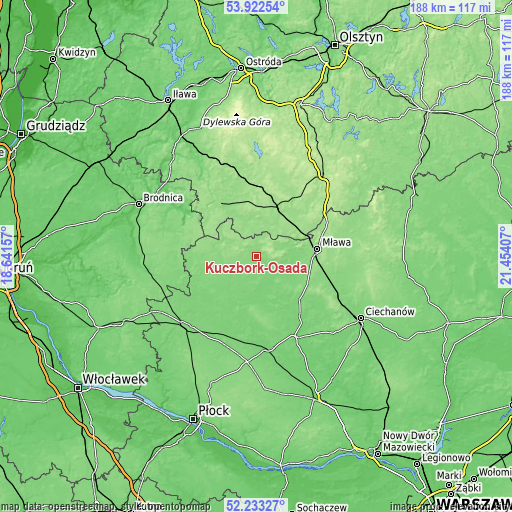 Topographic map of Kuczbork-Osada