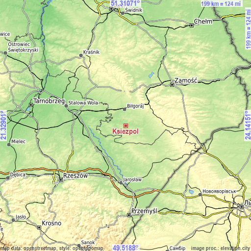 Topographic map of Księżpol